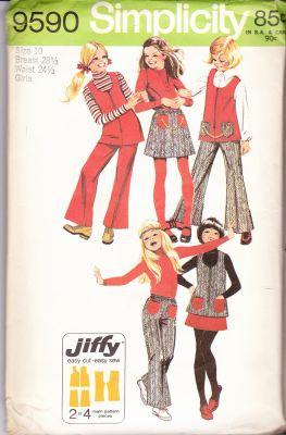 Simplicity 9590 Vintage Pattern Girls Tunic Skirt Pants Jiffy - VintageStitching - Vintage Sewing Patterns