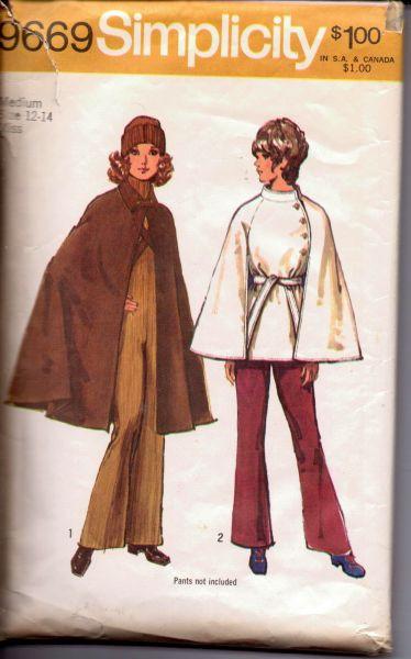 Simplicity 9669 Ladies Poncho Cape MOD Vintage 1970's Sewing Pattern - VintageStitching - Vintage Sewing Patterns