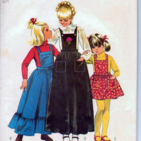 Simplicity 9734 Young Girls Bib Jumper Dress Long or Short Vintage 1970's Sewing Pattern - VintageStitching - Vintage Sewing Patterns