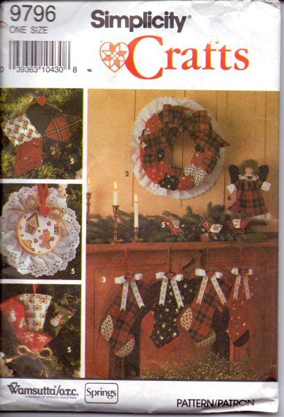 Simplicity 9796 Christmas Crafts Sewing Pattern Tree Skirt Wreath Stocking Tree Topper - VintageStitching - Vintage Sewing Patterns
