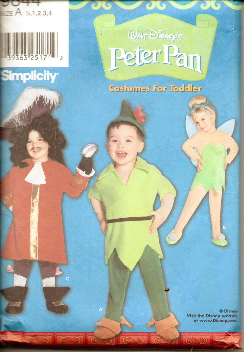 Simplicity 9844 Toddler Disney Peter Pan Captain Hook Tinkerbell Halloween Costume Sewing Pattern - VintageStitching - Vintage Sewing Patterns