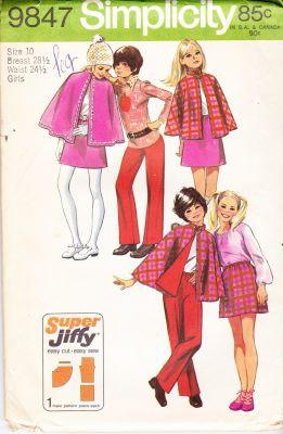 Simplicity 9847 Vintage Pattern Girls Reversible Cape Skirt Pants Jiffy - VintageStitching - Vintage Sewing Patterns