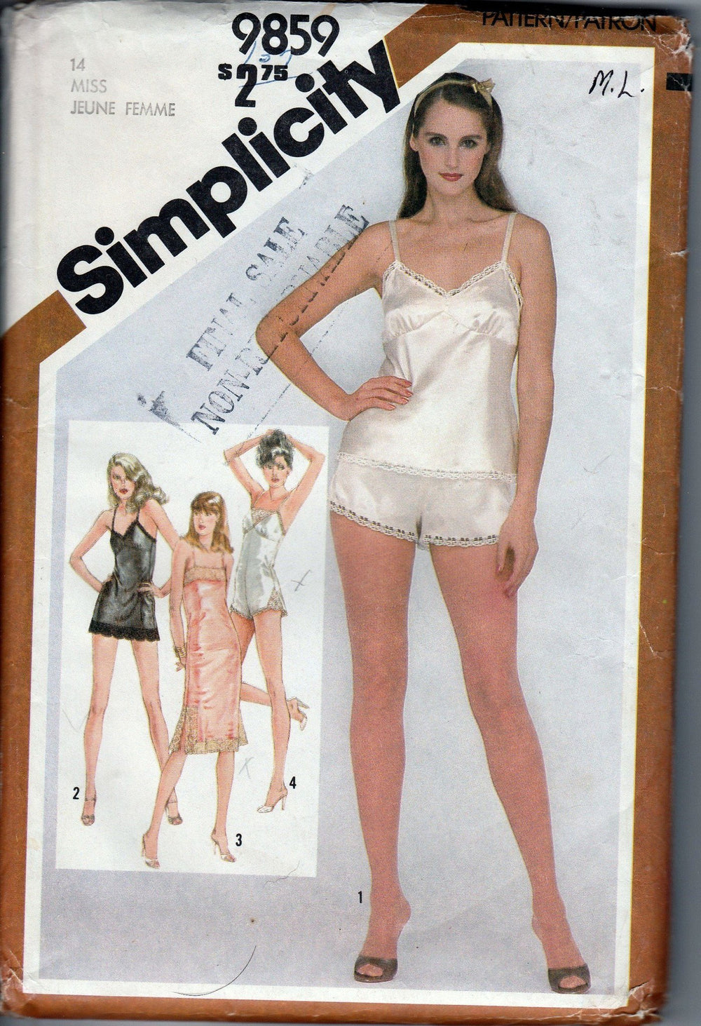 Simplicity 9859 Vintage 80's Sewing Pattern Ladies Lingerie Slip Teddy Camisole Pants - VintageStitching - Vintage Sewing Patterns