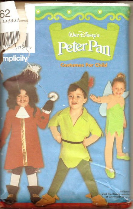Simplicity 9862 Disney Peter Pan Captain Hook Tinkerbell Halloween Costume Pattern Children Boy Girl - VintageStitching - Vintage Sewing Patterns
