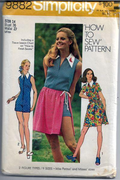 Simplicity 9882 Short Jumpsuit Romper Hot Pants Wrap Skirt Vintage Pattern 1970s - VintageStitching - Vintage Sewing Patterns