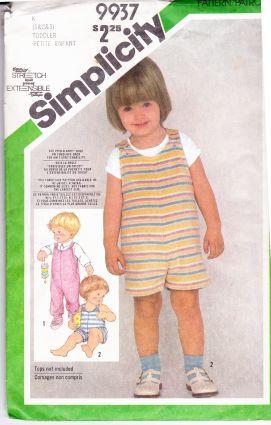 Simplicity 9937 Vintage Sewing Pattern Toddler Overalls - VintageStitching - Vintage Sewing Patterns