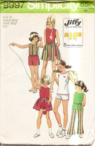 Simplicity 9997 Vintage 70's Sewing Pattern Girls Bell Bottom Pants Top Skirt - VintageStitching - Vintage Sewing Patterns