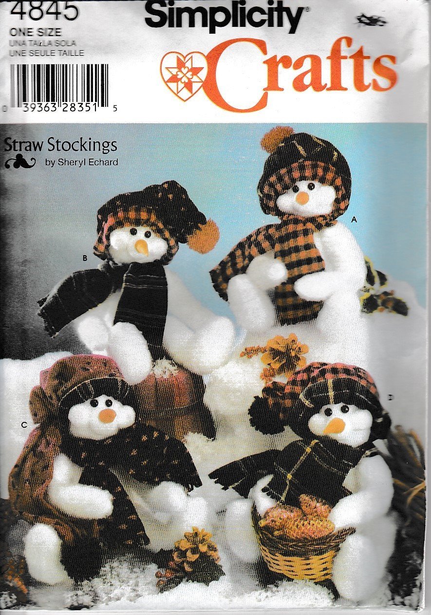 Simplicity Crafts 4845 Snowman Sewing Pattern Christmas Straw Stockings - VintageStitching - Vintage Sewing Patterns