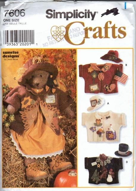 Simplicity Crafts 7606 Country Harvest Bear with Clothes Sewing Pattern - VintageStitching - Vintage Sewing Patterns