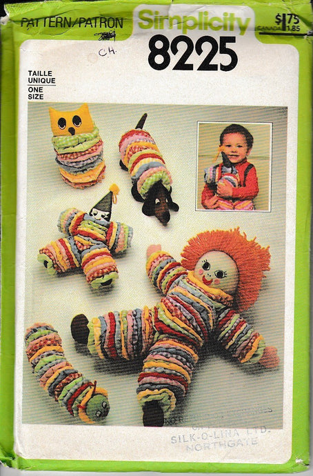 Simplicity Crafts 8225 Toys Doll Animals Clown Vintage Sewing Pattern - VintageStitching - Vintage Sewing Patterns