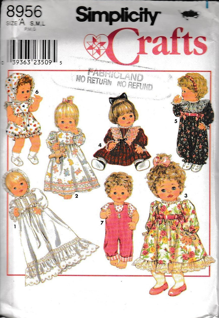 Simplicity Crafts 5215 Baby Doll Clothes Pattern 12-14” 16-18 20