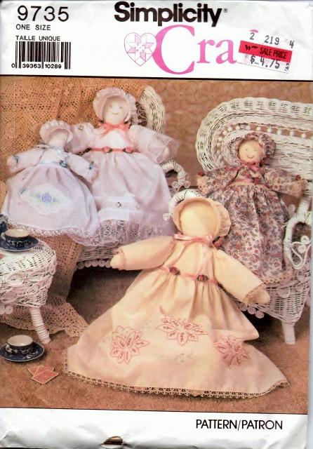 Simplicity Crafts 9735 Heirloom Doll and Clothes Vintage Sewing Pattern - VintageStitching - Vintage Sewing Patterns
