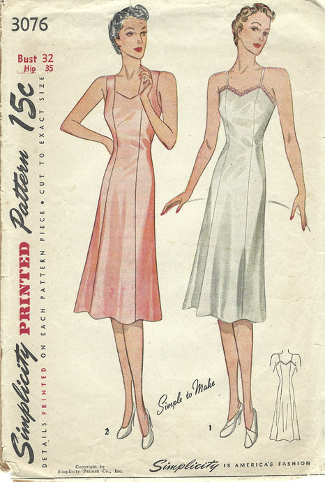 Simplicity 3076 Ladies slip vintage pattern