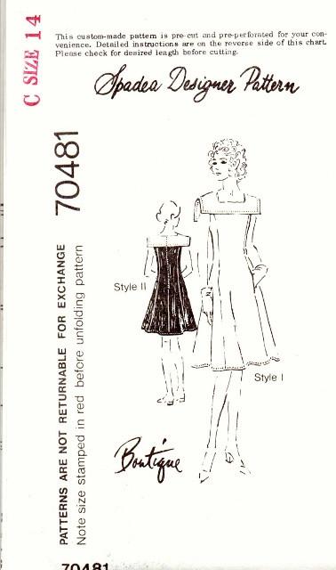 Spadea 70481 Ladies Dress Square Collar Vintage 1970's Sewing Pattern - VintageStitching - Vintage Sewing Patterns