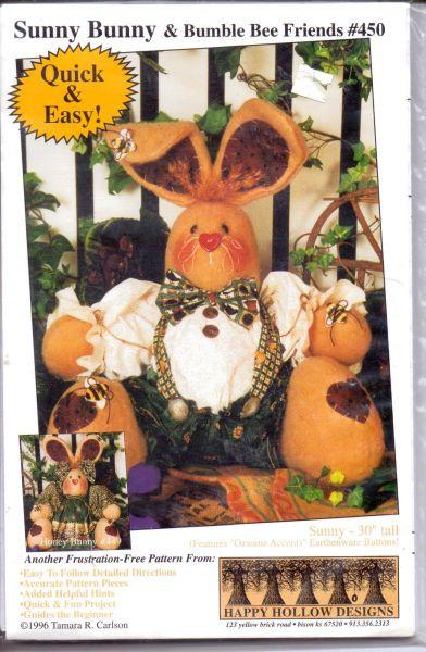 Stuffed Sunny Bunny Bumble Bee Friends Sewing Craft Pattern 1990's - VintageStitching - Vintage Sewing Patterns