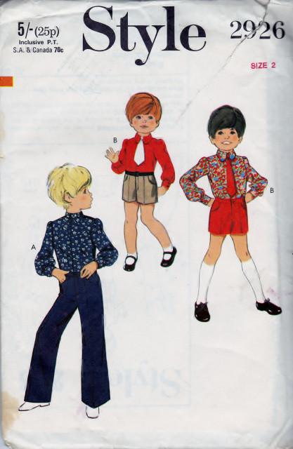 Style 2926 Boys Shirt Shorts or Trousers Vintage 1970's Sewing Pattern - VintageStitching - Vintage Sewing Patterns