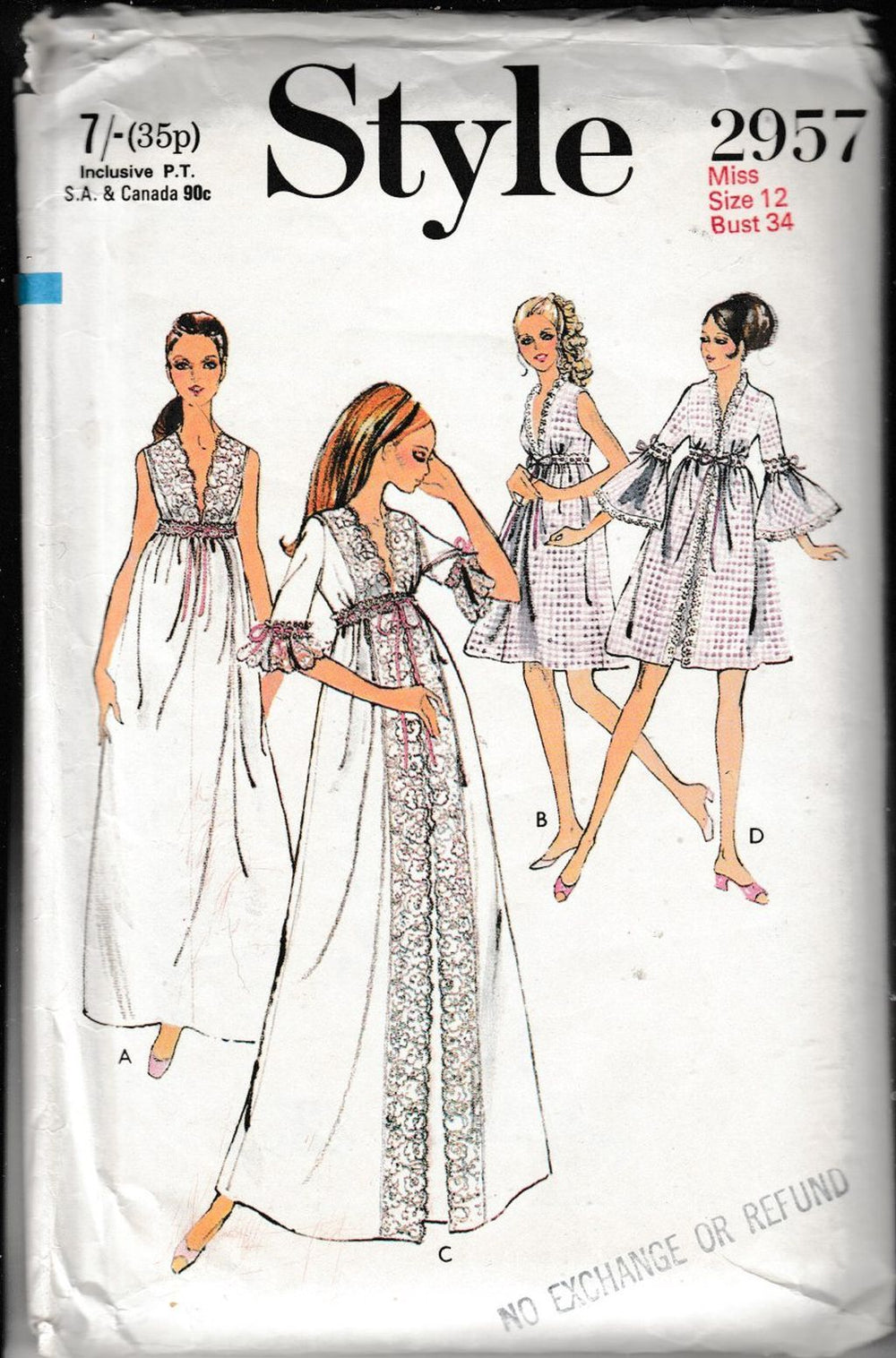 Style 2957 Ladies Nightgown Negligee Lingerie Vintage 1970's Sewing Pattern - VintageStitching - Vintage Sewing Patterns