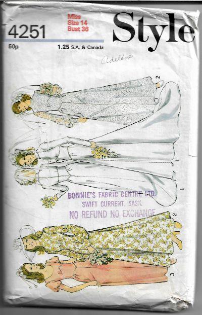 Style 4251 Wedding Gown Bridesmaid Dress Vintage Sewing Pattern 1970s - VintageStitching - Vintage Sewing Patterns