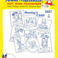 Vintage Transfer Pattern Aunt Martha's Mondays Child Baby Infant 3827 - VintageStitching - Vintage Sewing Patterns