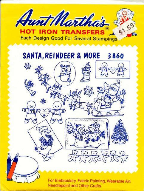 Vintage Transfer Pattern Aunt Martha's Santa Reindeer 3860 - VintageStitching - Vintage Sewing Patterns