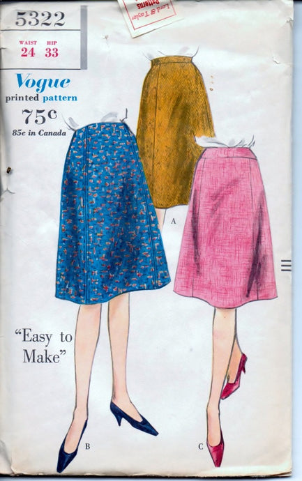 Vogue 5322 Ladies Gored Skirt Vintage 1960's Sewing Pattern Waist 24 - VintageStitching - Vintage Sewing Patterns