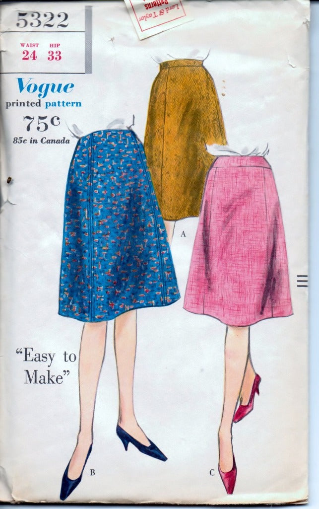 Vogue 5322 Ladies Gored Skirt Vintage 1960's Sewing Pattern Waist 24 - VintageStitching - Vintage Sewing Patterns