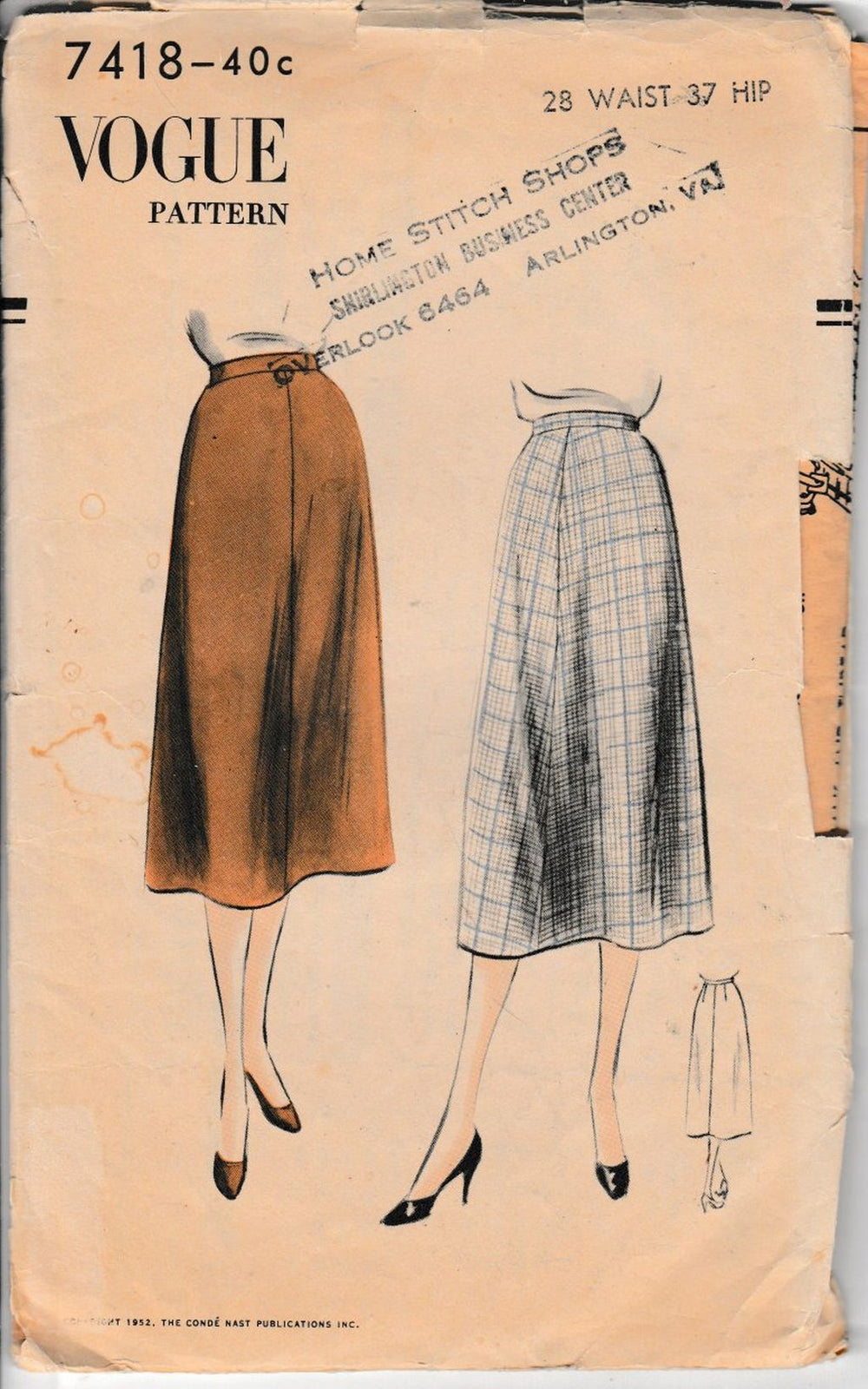 Vogue 7418 Ladies Skirt Unprinted Vintage 1950's Sewing Pattern - VintageStitching - Vintage Sewing Patterns