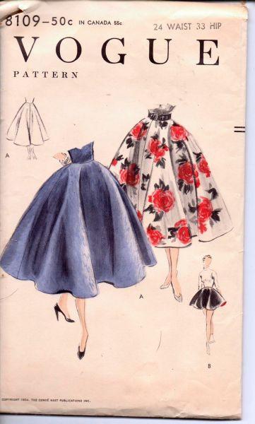 Vogue 8109 Vintage 1950 s Sewing Pattern Ladies Full Circle Skirt Cocktail Party