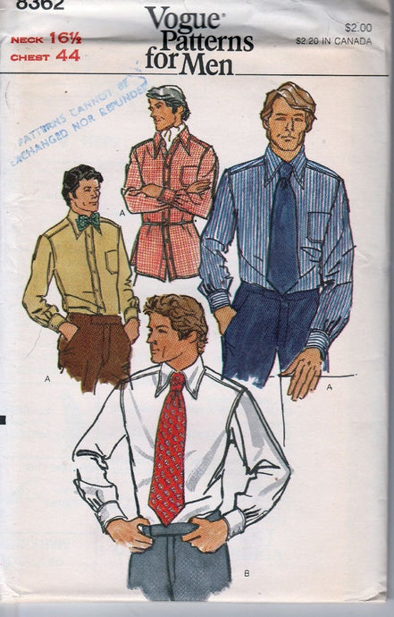 Vogue 8362 Vintage 1970's Sewing Pattern Mens Shirt Tie - VintageStitching - Vintage Sewing Patterns