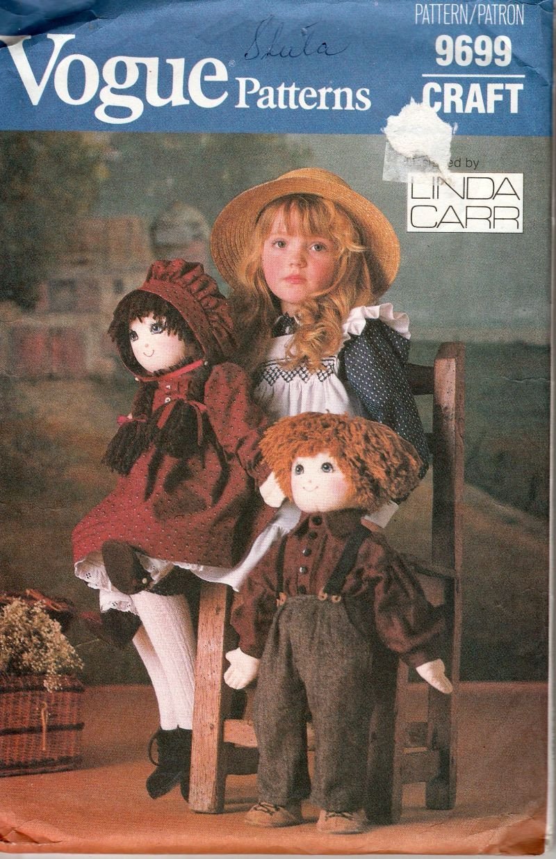Vogue Crafts 9699 Prairie Doll With Clothes Stuffed Vintage 1980's Sewing Pattern - VintageStitching - Vintage Sewing Patterns