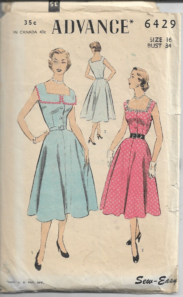 Advance 6429 Vintage Sewing Pattern 1950s Ladies Sleeveless Jumper Dress - VintageStitching - Vintage Sewing Patterns