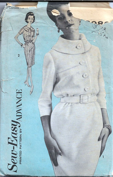 Advance 3080 Ladies Shirtwaist Sheath Dress Cowl Neck Vintage Sewing Pattern