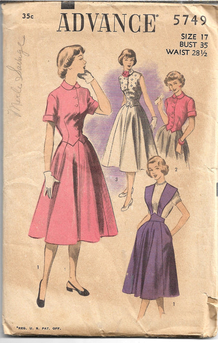 advance 5749 suspender skirt vintage pattern
