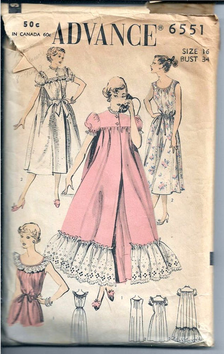 Advance 6551 Ladies Nightgown Robe Lingerie Vintage Sewing Pattern 1950s - VintageStitching - Vintage Sewing Patterns