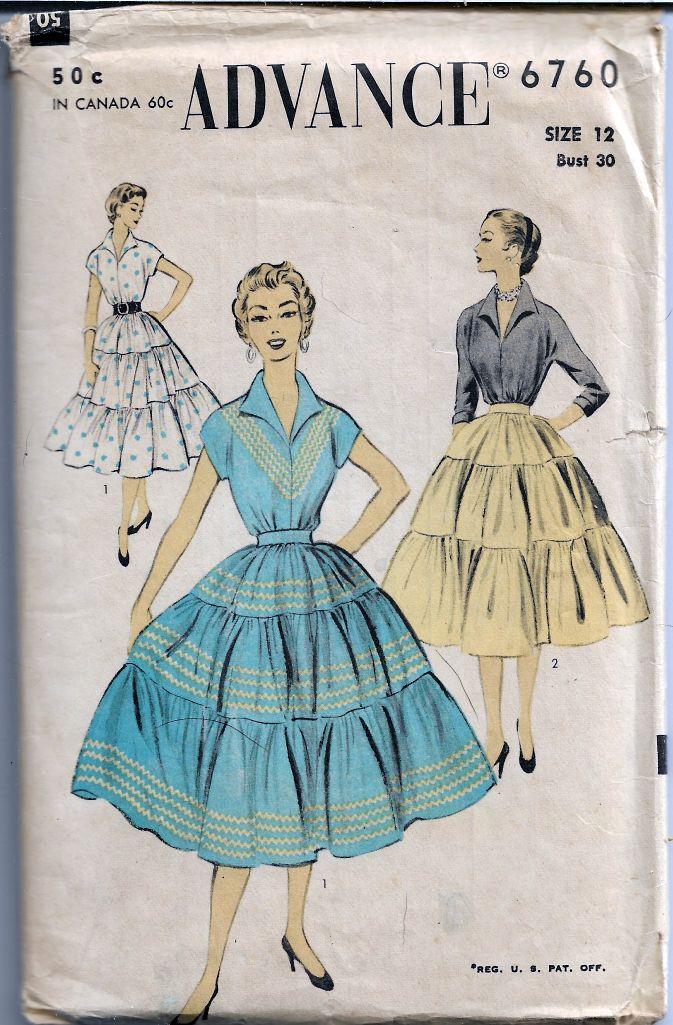 Advance 6760 Two Piece Dress Blouse Full Skirt Vintage Sewing Pattern