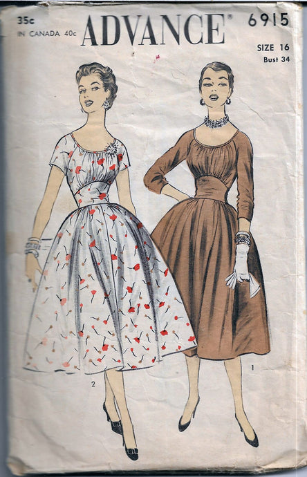 Advance 6915 Rockabilly Dress Empire Waist Vintage Sewing Pattern