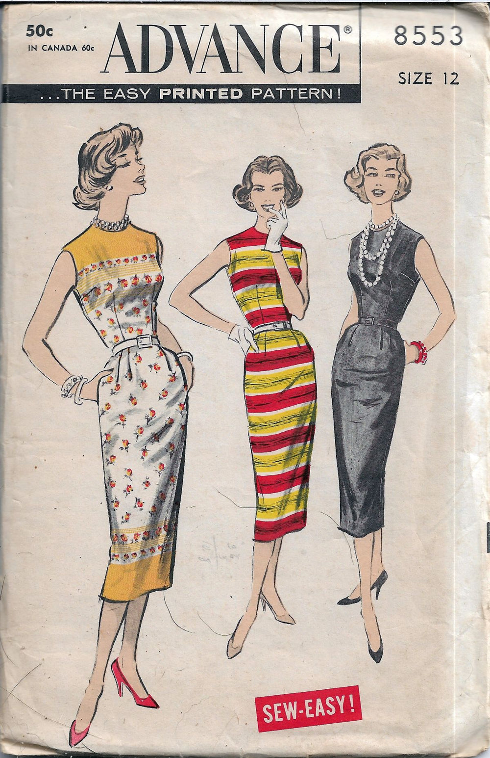 Advance 8553 Sleeveless Sheath Dress Vintage Sewing Pattern