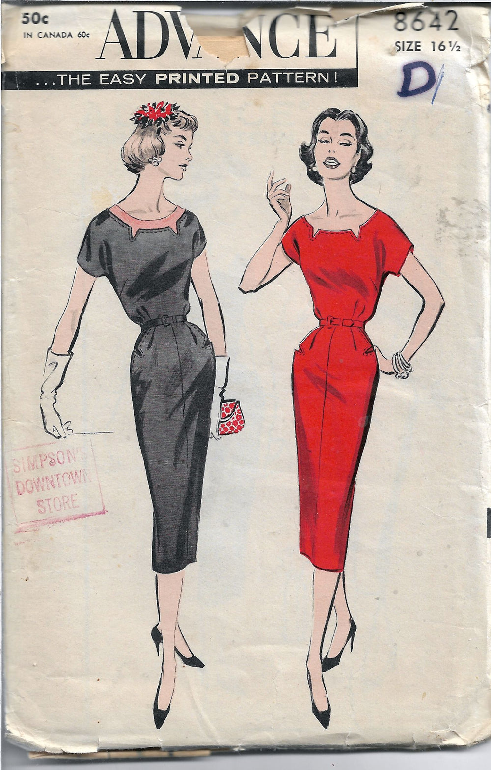 advance 8642 ladies dress vintage pattern 1950s