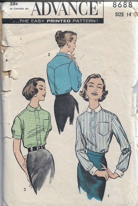 Advance 8688 Front Buttoned Blouse Shirt Vintage Sewing Pattern