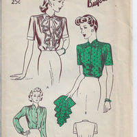 Butterick 2481 Ladies Frilly Jabot Blouse Vintage Sewing Pattern 1940s - VintageStitching - Vintage Sewing Patterns