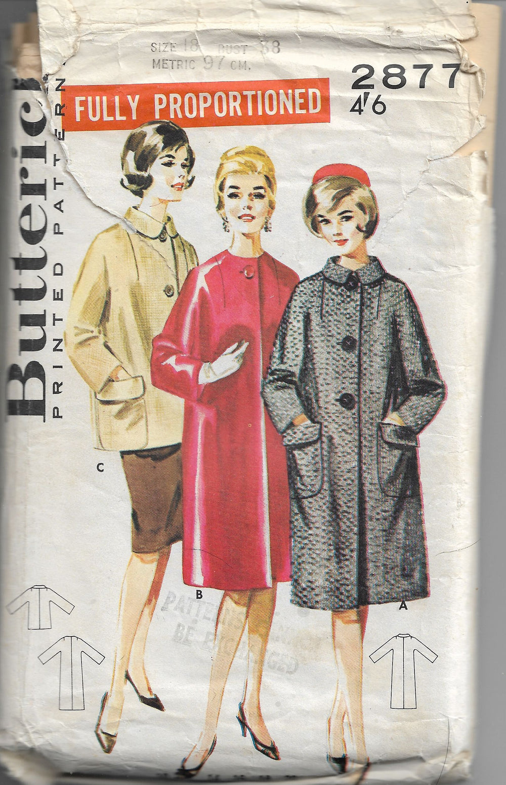 Butterick 2877 Vintage Sewing Pattern 1960s Ladies Dressy Coat - VintageStitching - Vintage Sewing Patterns