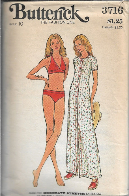 Butterick 3716 Bikini Beach Coverup Vintage Sewing Pattern 1970s - VintageStitching - Vintage Sewing Patterns