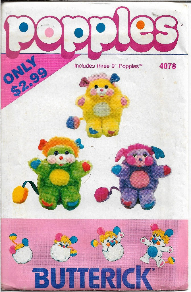 Butterick 4078 Popples Stuffed Bear Vintage Sewing Craft Pattern 1980s - VintageStitching - Vintage Sewing Patterns