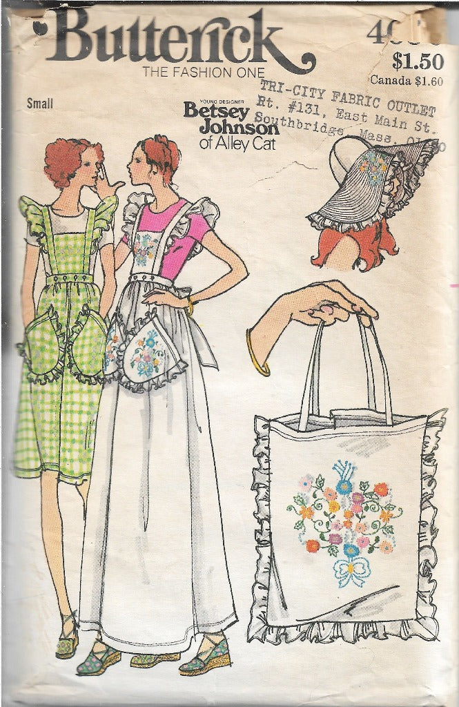 Butterick 4090 Jumper Dress Hat Bag Betsey Johnson Vintage Sewing Pattern 1970s - VintageStitching - Vintage Sewing Patterns