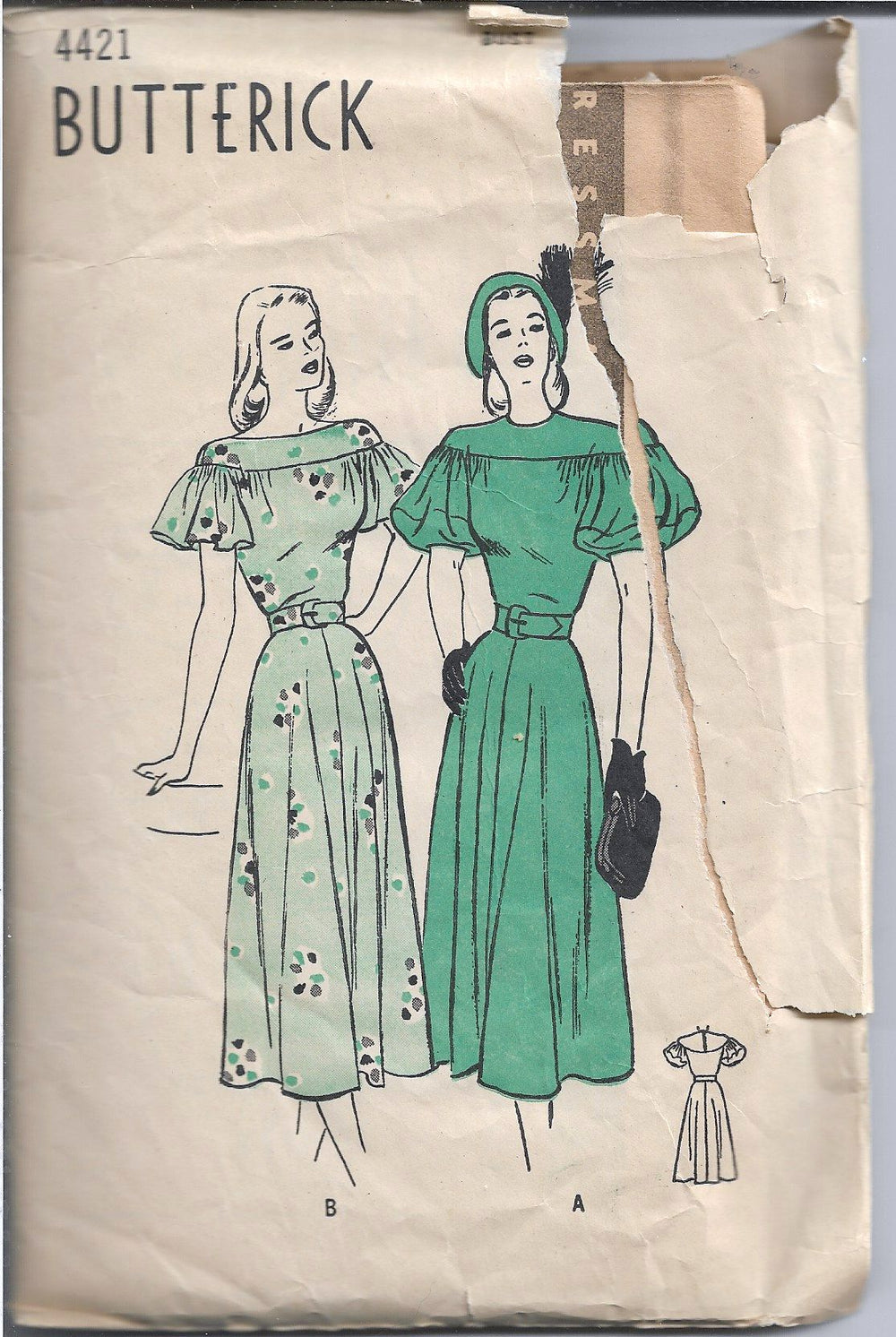 Butterick 4421 Ladies Dress Vintage Sewing Pattern 1940s - VintageStitching - Vintage Sewing Patterns