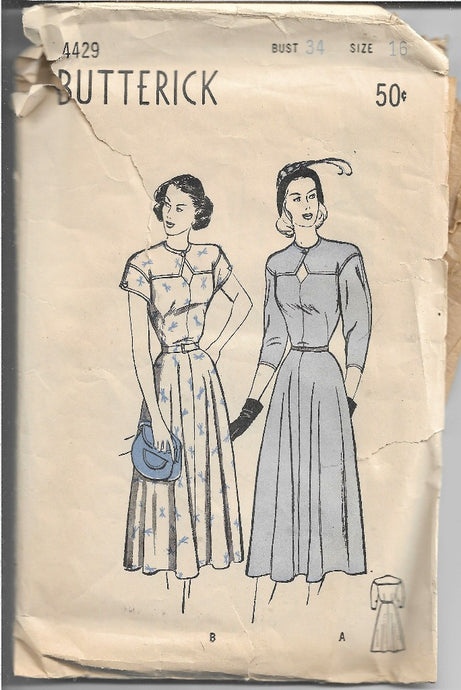 Butterick 4429 Ladies Day Dress Vintage Sewing Pattern 1940s - VintageStitching - Vintage Sewing Patterns