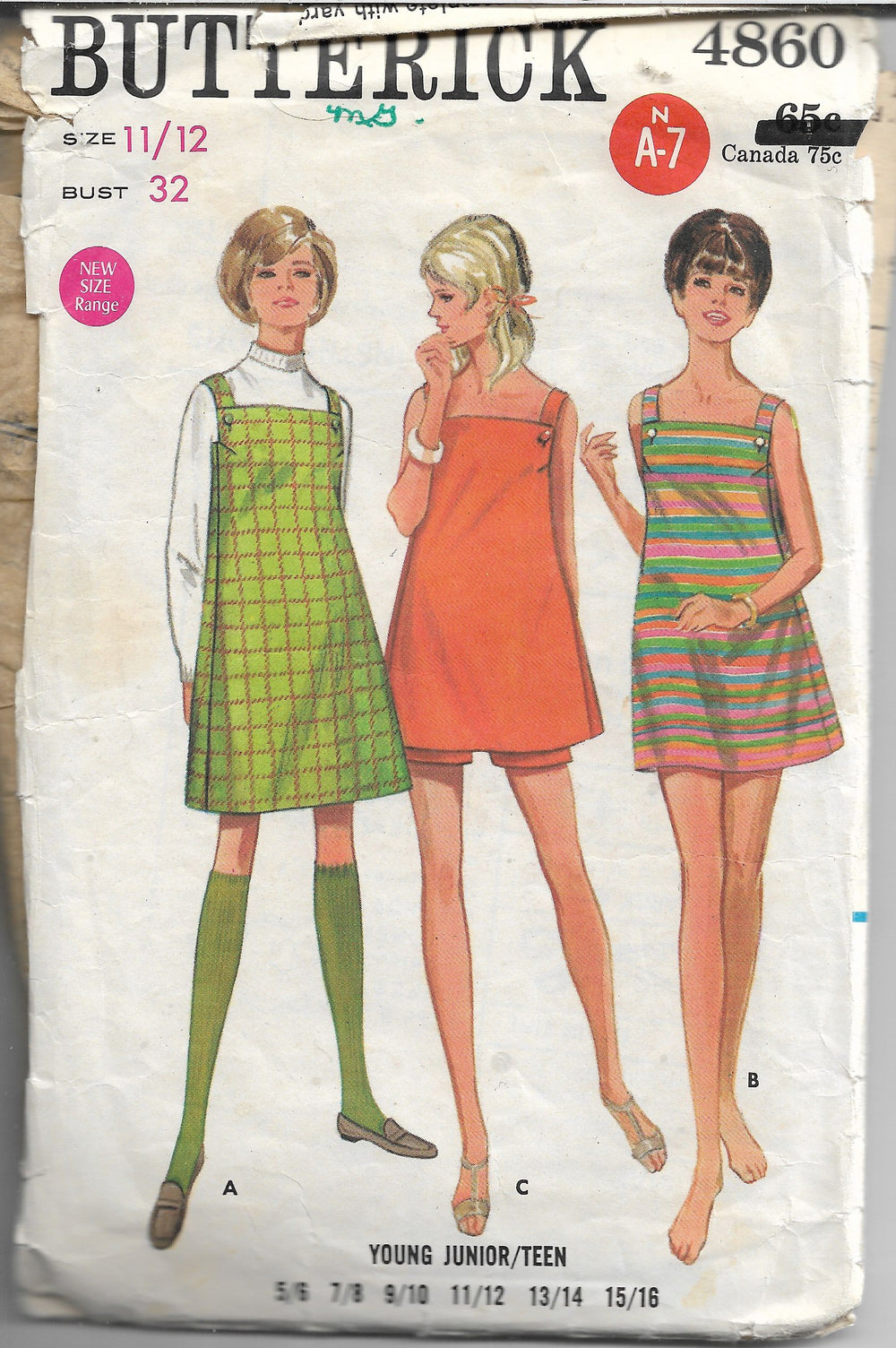 Butterick 4860 Vintage Sewing Pattern 1960s Ladies Jumper Dress Shorts - VintageStitching - Vintage Sewing Patterns