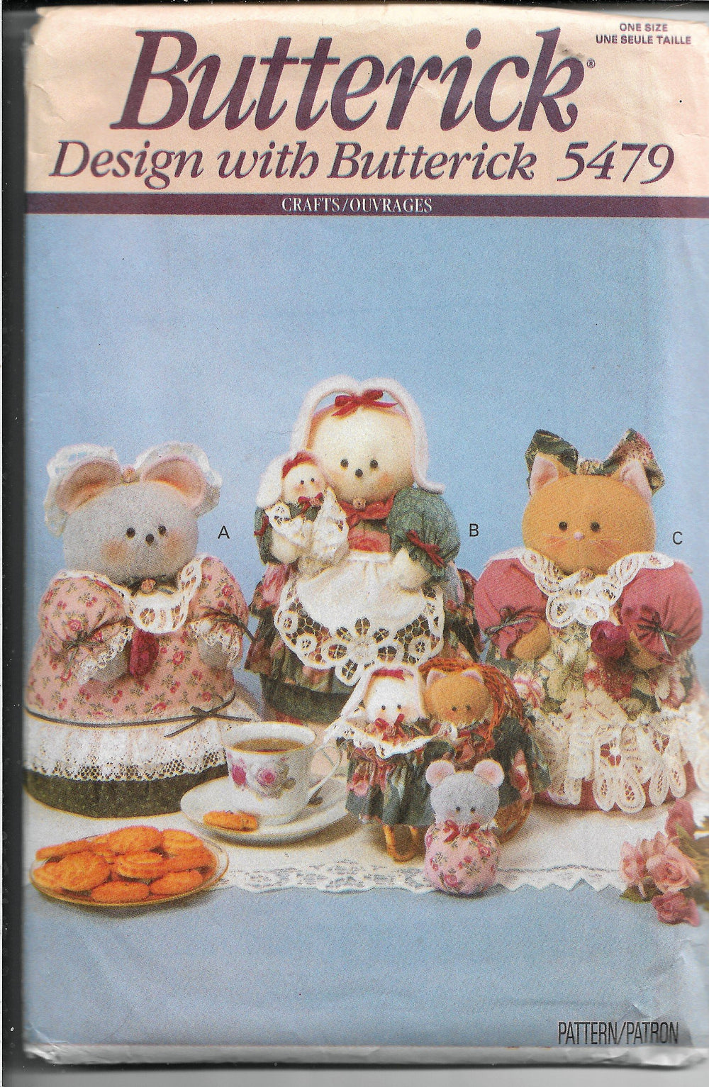 Butterick 5479 Cookie Tin Cover Mouse Bunny Kitten Sewing Craft Pattern 1990s - VintageStitching - Vintage Sewing Patterns