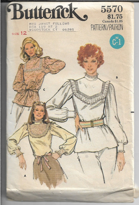 Butterick 5570 Ladies Blouse Vintage Sewing Pattern 1970s - VintageStitching - Vintage Sewing Patterns