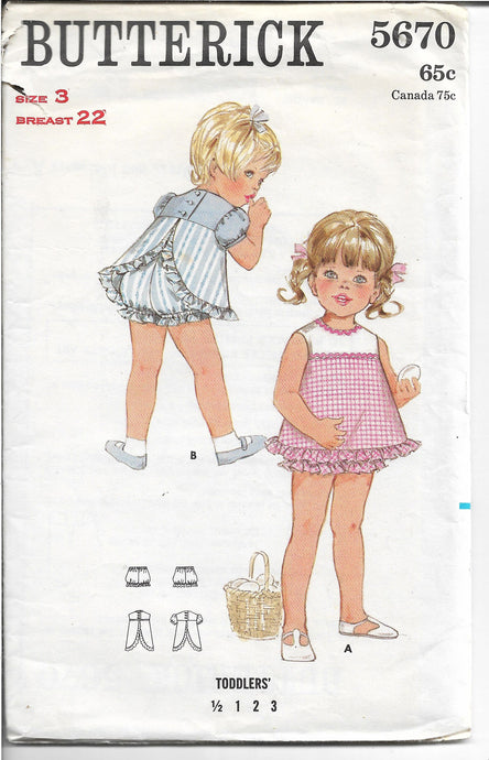 Butterick 5670 Toddlers Dress Blooomers Vintage Sewing Pattern 1960s - VintageStitching - Vintage Sewing Patterns
